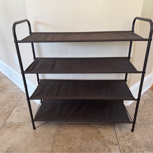 Brown 4-Tier Metal & Cloth Shoe Rack Shelf - Picture 1 of 7